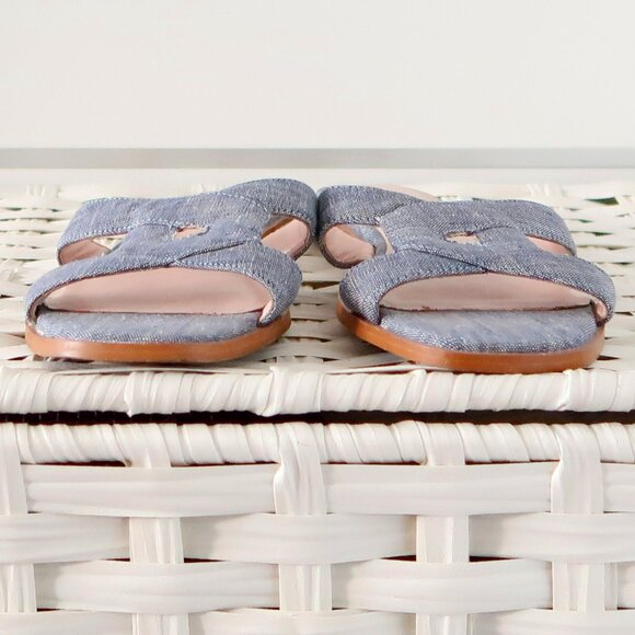 Anthropologie Avec Les Filles Blaye Chambray Slide Sandals Flip Flops Flats 7 - Picture 4 of 16